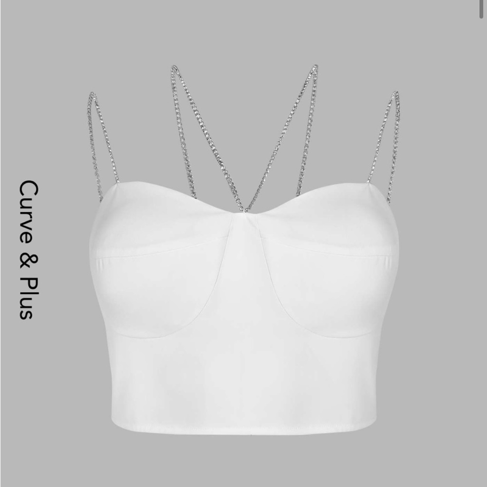 Cider 0X White Tank Top with Rhinestone Chain straps